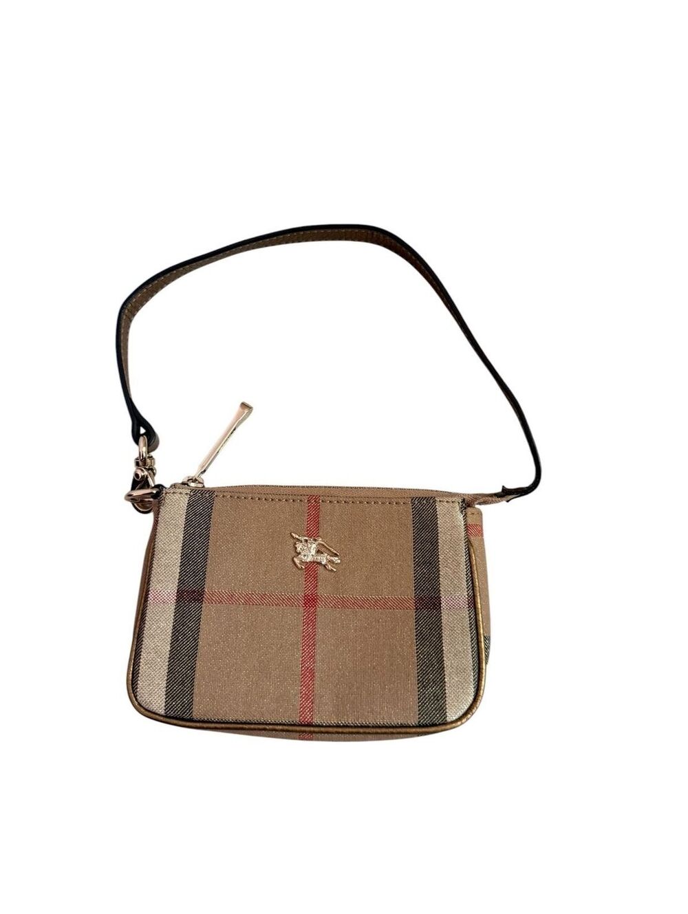 Burberry House Check Wristlet Pouch Nova Check Canvas Leather Zip Clutch - Picture 1 of 10